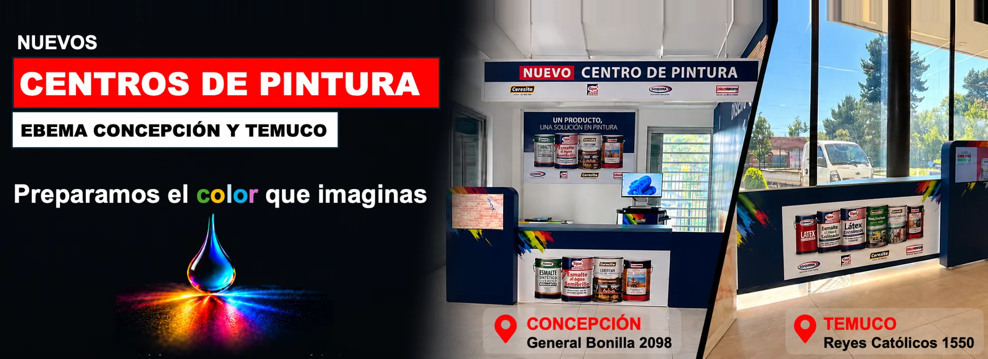 Nuevos Centros de Pintura en Ebema Concepción (General Bonilla 2098) y Temuco (Reyes Católicos 1550): preparamos el color que imaginas